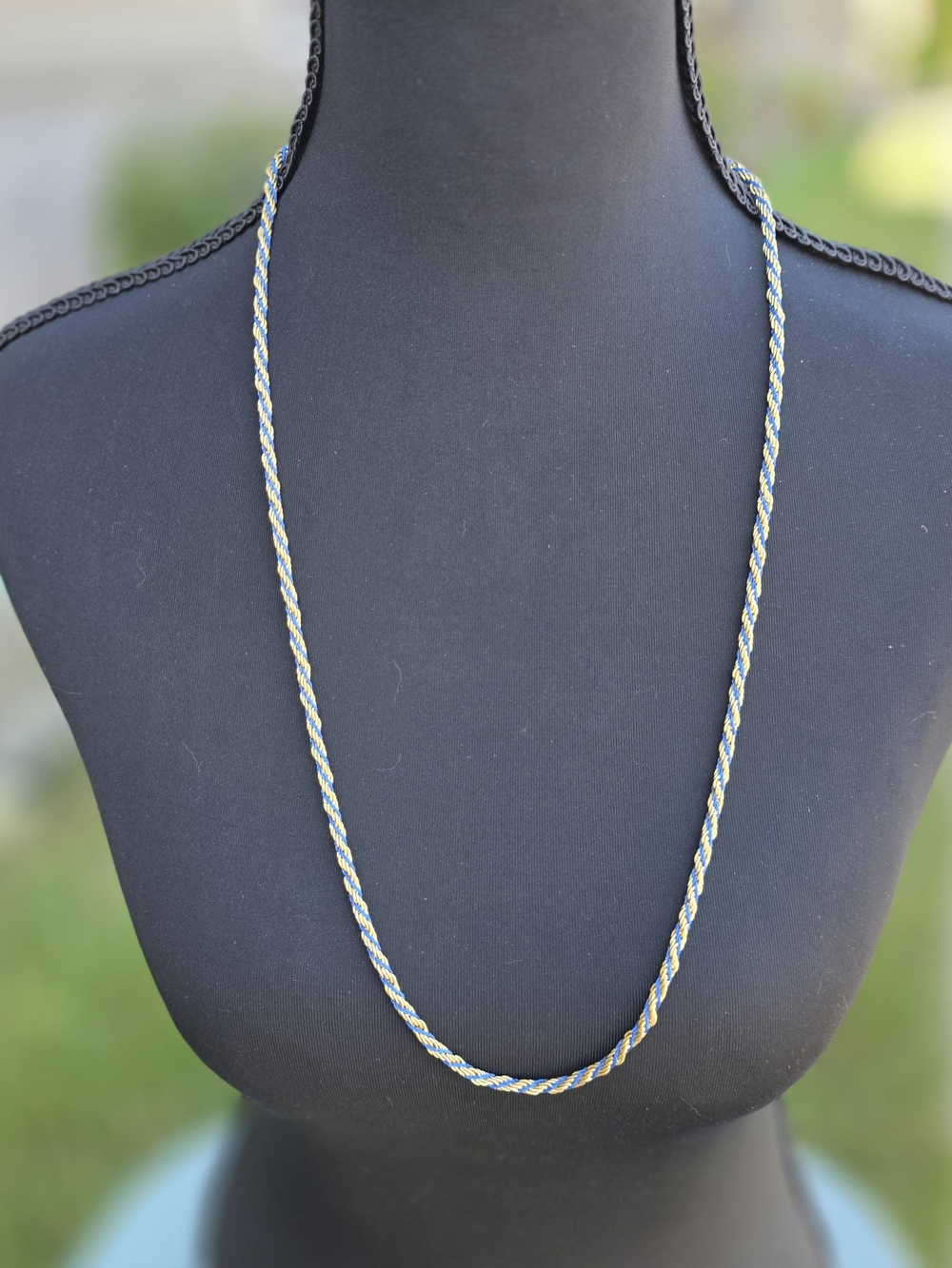 Vintage Korea Gold Tone Blue Woven Rope Necklace 29"